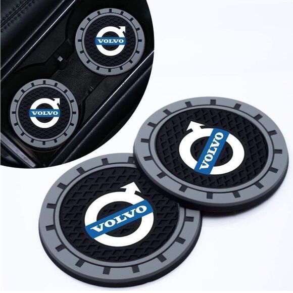 Volvo car cup Coasters in black and gray. Set of 2 NWT - Picture 1 of 7
